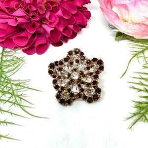 VINTAGE⚜️Ruby Red Crystal Cluster Floral Brooch
